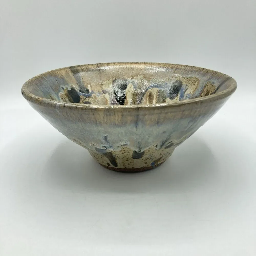 Art Pottery Handthrown Drip Glaze Bowl Blue Earth Tones 7 3/4
